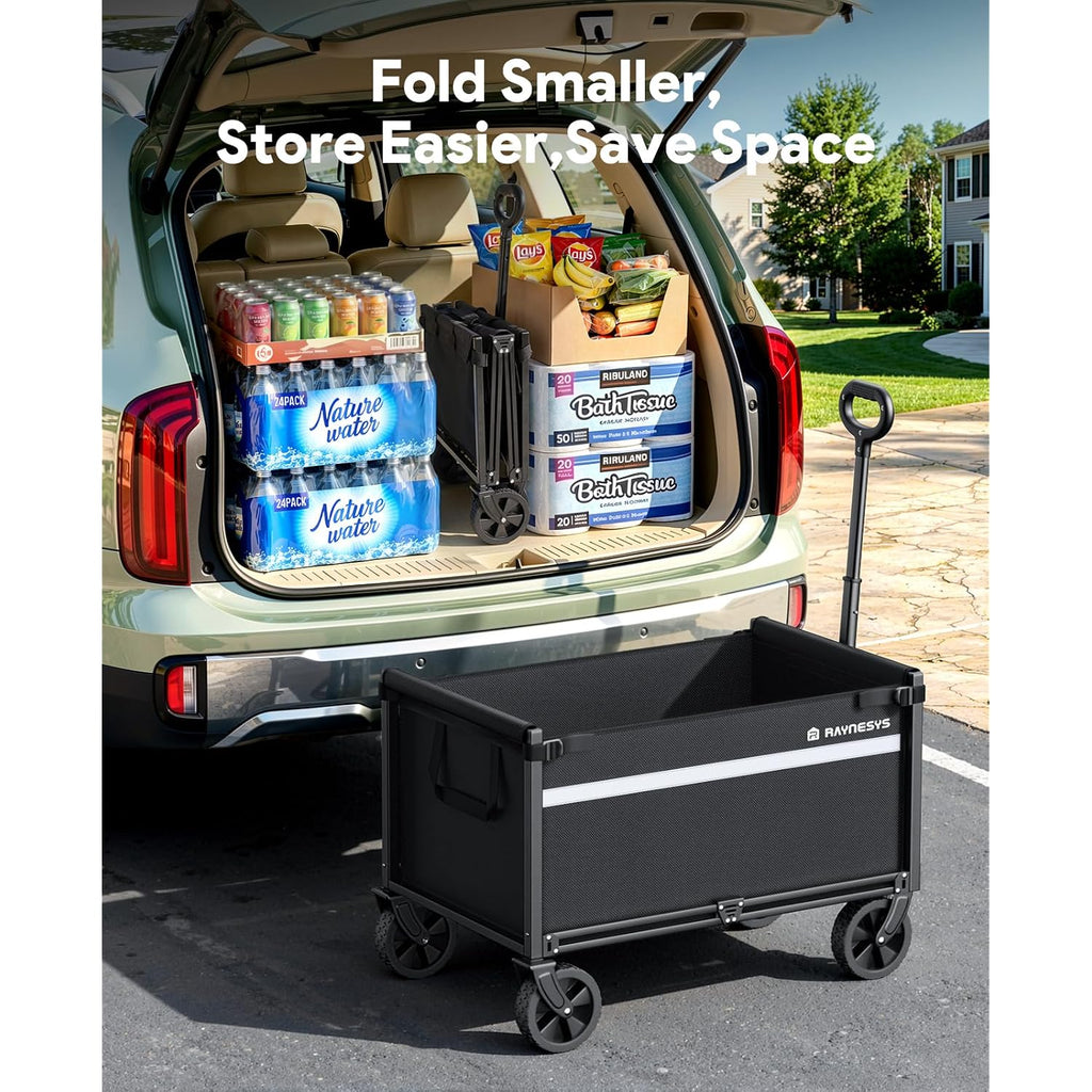 Collapsible Wagon Cart With Wheels, 220Lbs For Grocery Shopping Camping | 110L Capacity Wagons Carts Foldable,220Lbs Heavy Duty Wagon Carts, Lightweight Portable Utility Cart,All-Terrain Wheels