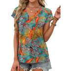 Xieerduo Womens Summer Tops Short Sleeve Shrits 2026 Trendy V Neck Spring Outfits Beach Vacation Clothes