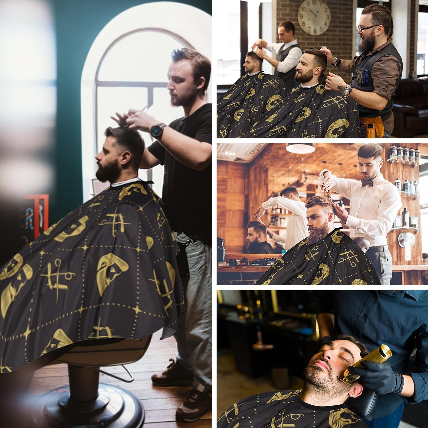 Professional Hair Cutting Cape With Neck Duster Brush, Waterproof Salon Barber Cape With Snaps, Barber Accessories (Hair Cutting Scissors And Men)