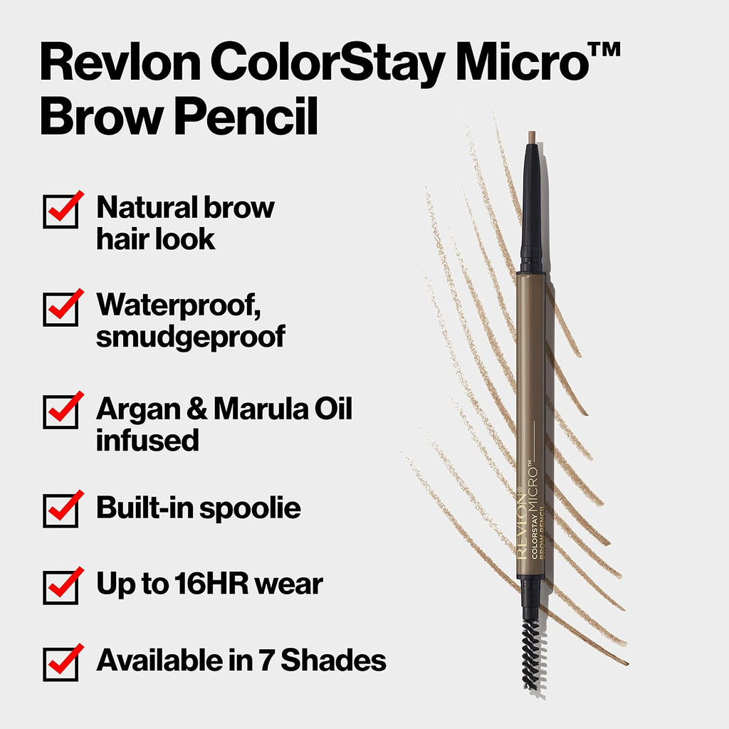 Revlon Colorstay Micro Eyebrow Pencil With Built In Spoolie Brush, Infused With Argan And Marula Oil, Waterproof, Smudgeproof, 454 Medium Brown, 0.003 Oz
