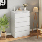 Jocoevol White 5 Drawer Dresser For Bedroom, 15" D X 23.7" W X 40.4" H In Simply Modern Chest Of Drawers, Wood Storage Dresser With Deep Drawers For Living Room Hallway Entryway, White
