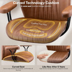 Leather Office Chair With Removable Armrests, Mid Back Ergonomic Desk Chair With Lumbar Support, Adjustable Height Rocking Swivel Executive Chair For Home Office, Brown