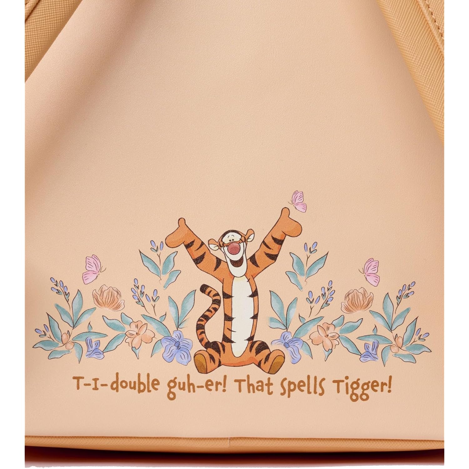 Loungefly Tigger Mini Backpack Handbag Floral Print Double Strap Shoulder Bag (Peach, Tigger)