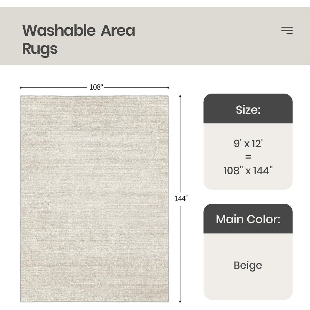 Area Rugs 9X12 Living Room - Stain Resistant 9X12 Area Rugs For Living Room, Non Slip Backing Printed Rugs For Bedroom, Folable Machine Washable Rugs (9'X12', Beige)