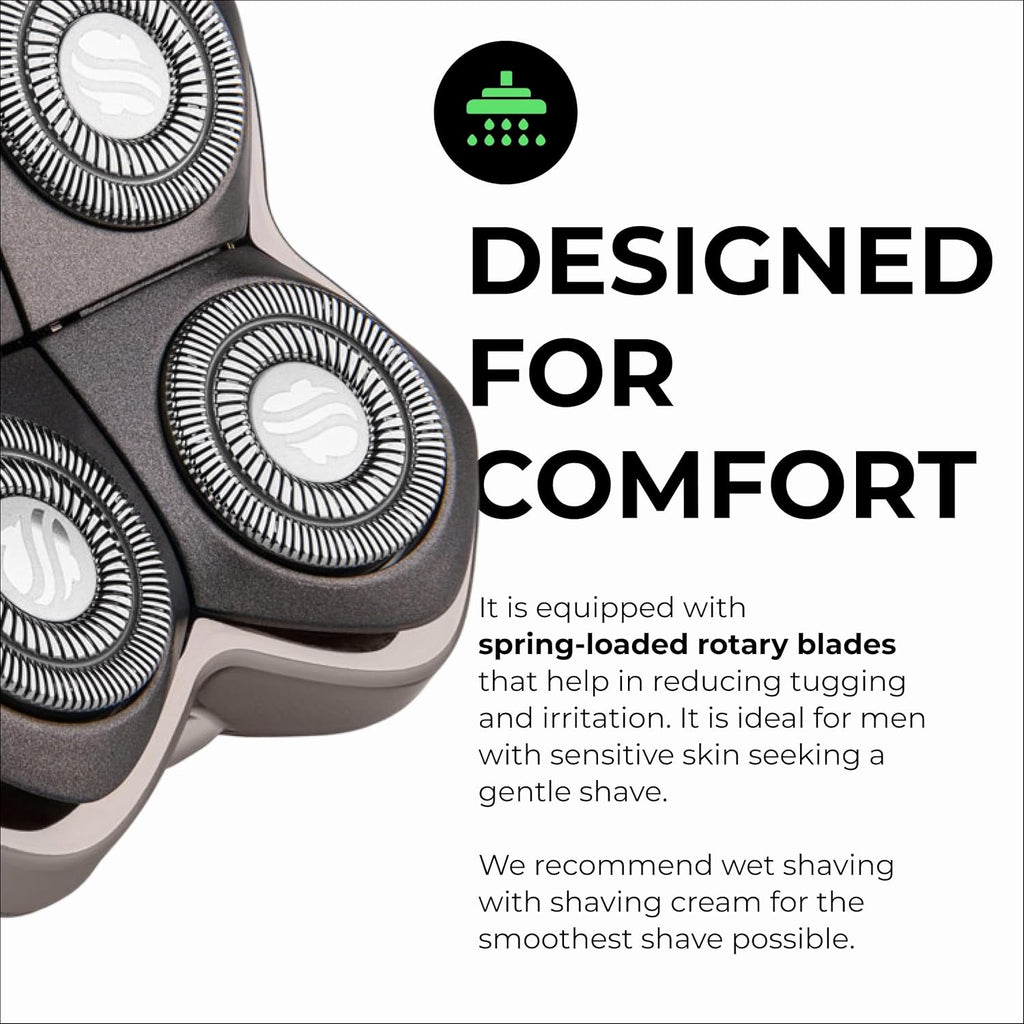Skull Shaver Forte PRO 4 Head Replacement Blade - Shaver Blade for Wet & Dry Shaving - Rotary Heads Design - Japanese Stainless Steel - Compatible with Pitbull, Palm & Butterfly Kiss Shavers