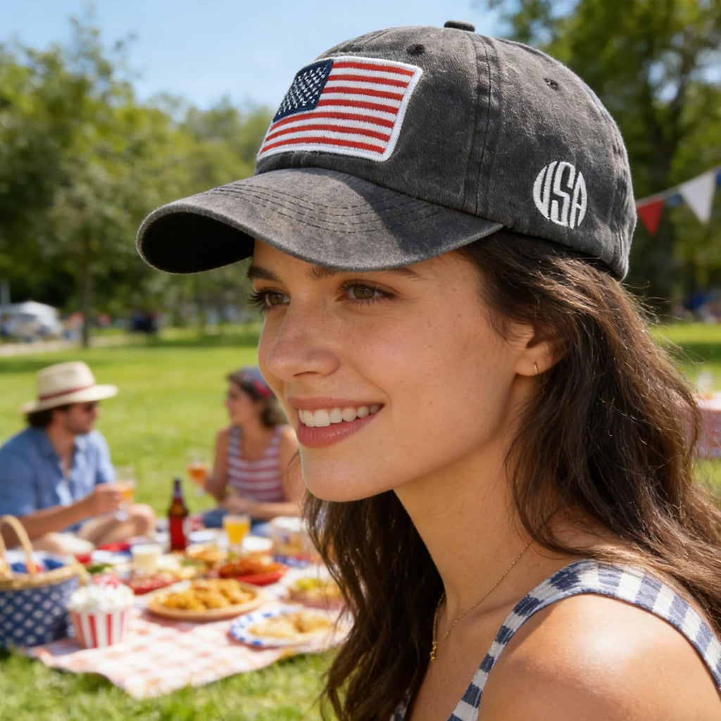 Izus Women Usa-Flag Baseball-Cap American Patriotic Baseball Hats Men'S Distressed-Cotton Dad-Hat For Adult Teens