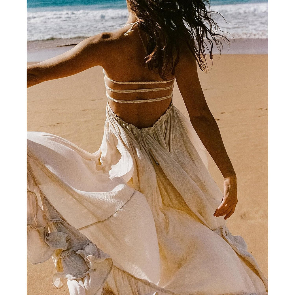 R.Vivimos Womens Summer Boho Sexy Backless Long Dresses
