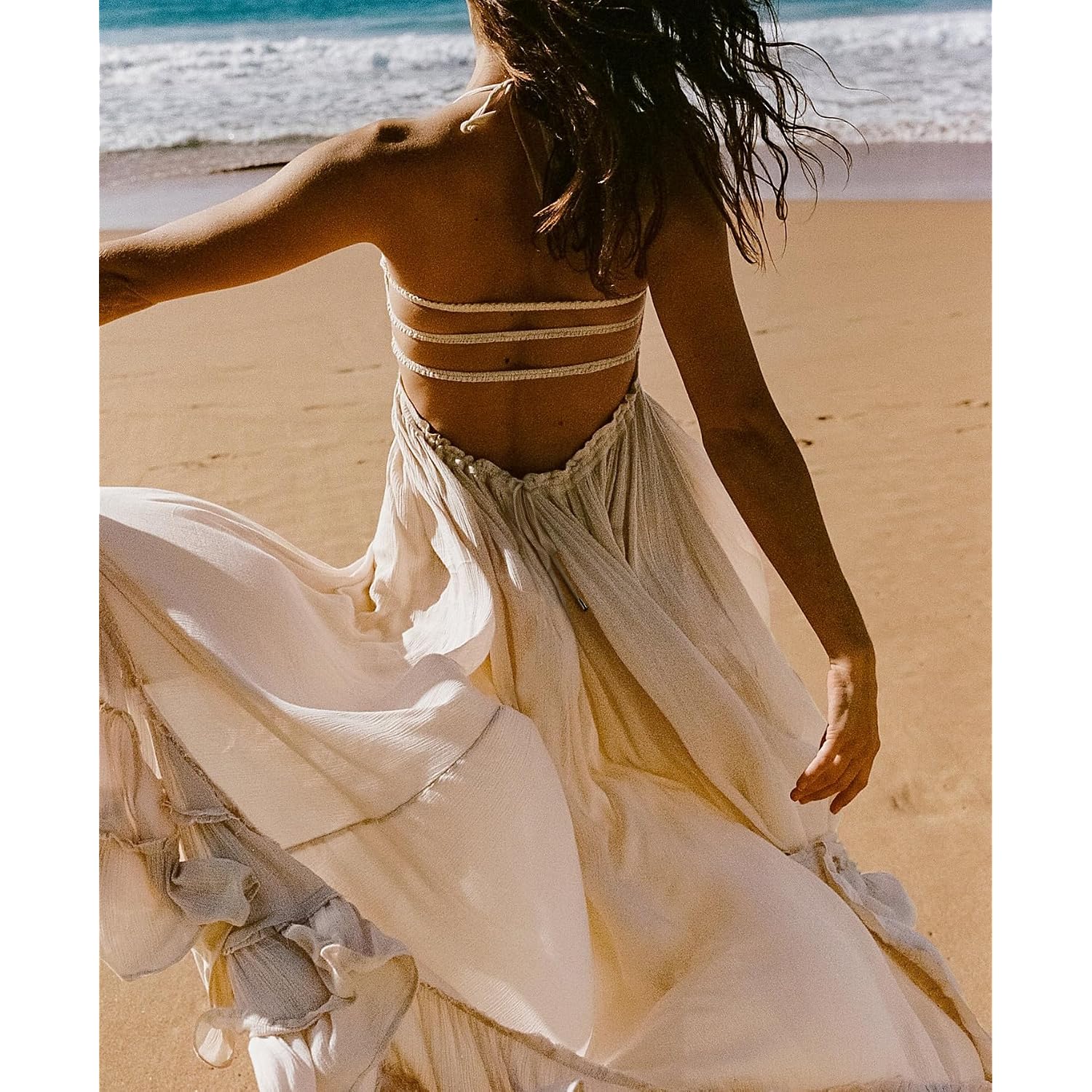 R.Vivimos Womens Summer Boho Sexy Backless Long Dresses