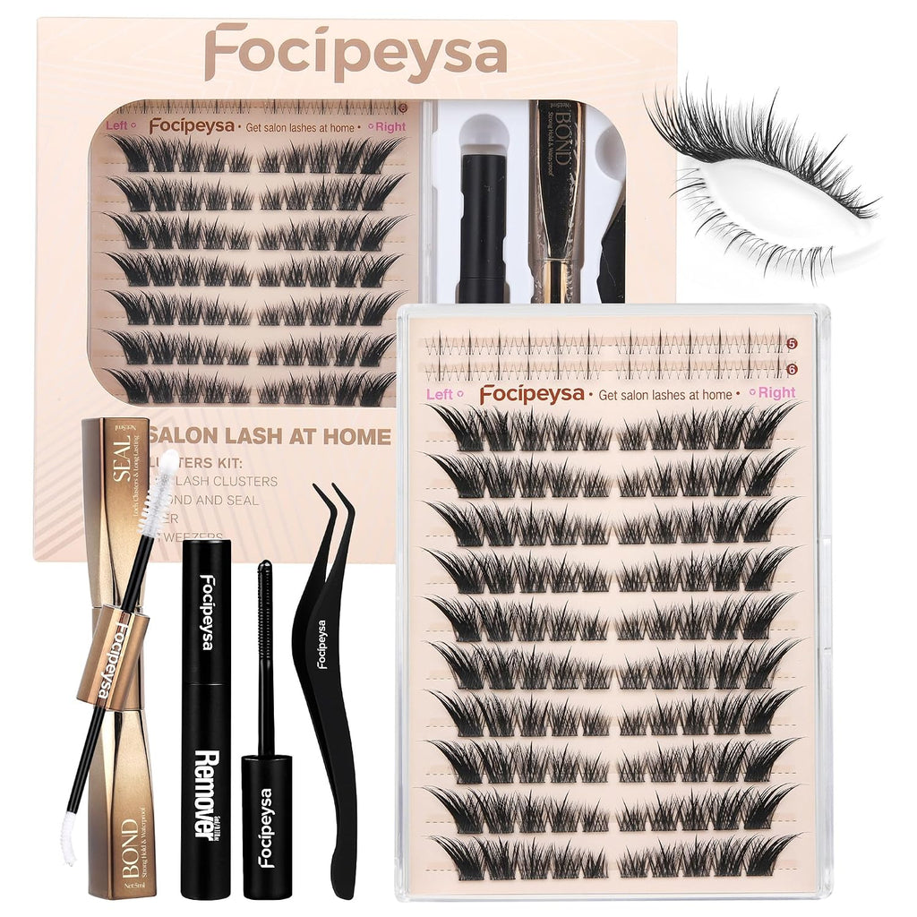 Focipeysa Fox Eye Lash Clusters Kit Fox Tail Lashes Cluster Eyelash Extensions Kit With Lash Bond And Seal, Lash Remover Lash，Lash Tweezers Diy Lash Clusters Set