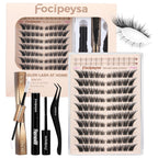 Focipeysa Fox Eye Lash Clusters Kit Fox Tail Lashes Cluster Eyelash Extensions Kit With Lash Bond And Seal, Lash Remover Lash，Lash Tweezers Diy Lash Clusters Set
