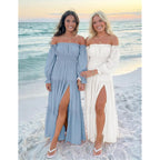 Zesica Women'S Boho Off Shoulder Wedding Guest Dress 2026 Spring Summer Side Split Flowy A Line Long Maxi Dresses