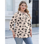Lomon 3/4 Length Sleeve Womens Plus Size Tops V Neck Tunic Blouses Dressy Casual Oversized Basic Tees Loose Fit Shirts