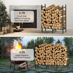 4Ft Firewood Rack Holder For Fireplace, Adjustable Log Stand For Storage | Indoor/Outdoor, 8 Legs, Black, Heavy Duty Log Stand, For Patio, Weather-Resistant Tubular Stee, Easy Assembly