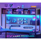 Sedeta L Shaped Gaming Desk, Reversible Computer Desk With Power Outlet And Pegboard, Gaming Desk With Led Lights, Keyboard Tray And Storage Bag For Home Office, Black