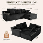 Cloud Sectional Boneless Couches For Living Room, Modular L Shaped Couch With Deep Seat Oversized Right Facing Chaise, Memory Foam Compressed Spineless 3 Seater Sofa For Apartment, Black