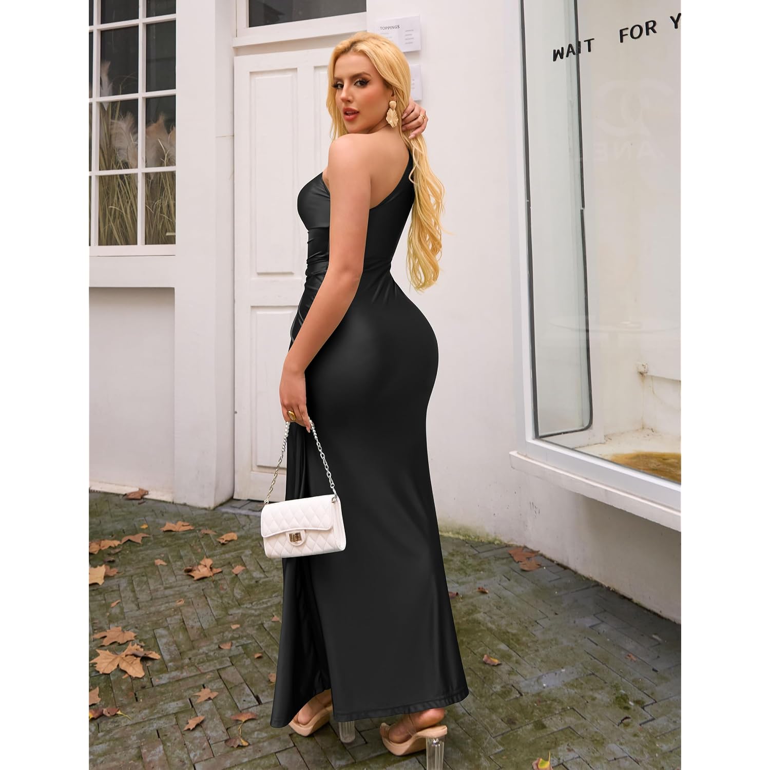 Ymduch Women'S Elegant One Shoulder Sleeveless Twist Waist Bodycon Party Long Dress