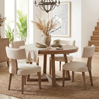 Mid Century Modern Dining Chairs Set Of 4, Upholstered Linen Kitchen & Dining Room Chairs With Ergonomic Curved Backrest, Solid Wood Legs, Farmhouse Accent Chair For Home, Apartment, Beige
