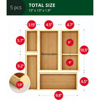 Royal Craft Wood 5-Piece Bamboo Drawer Organizer Set – Multi-Use Storage Trays For Kitchen, Bathroom, Office, Makeup, Jewelry & More – Junk Drawer Tray, Utensil Holder, Storage Box & Bin Set (5 Boxes)