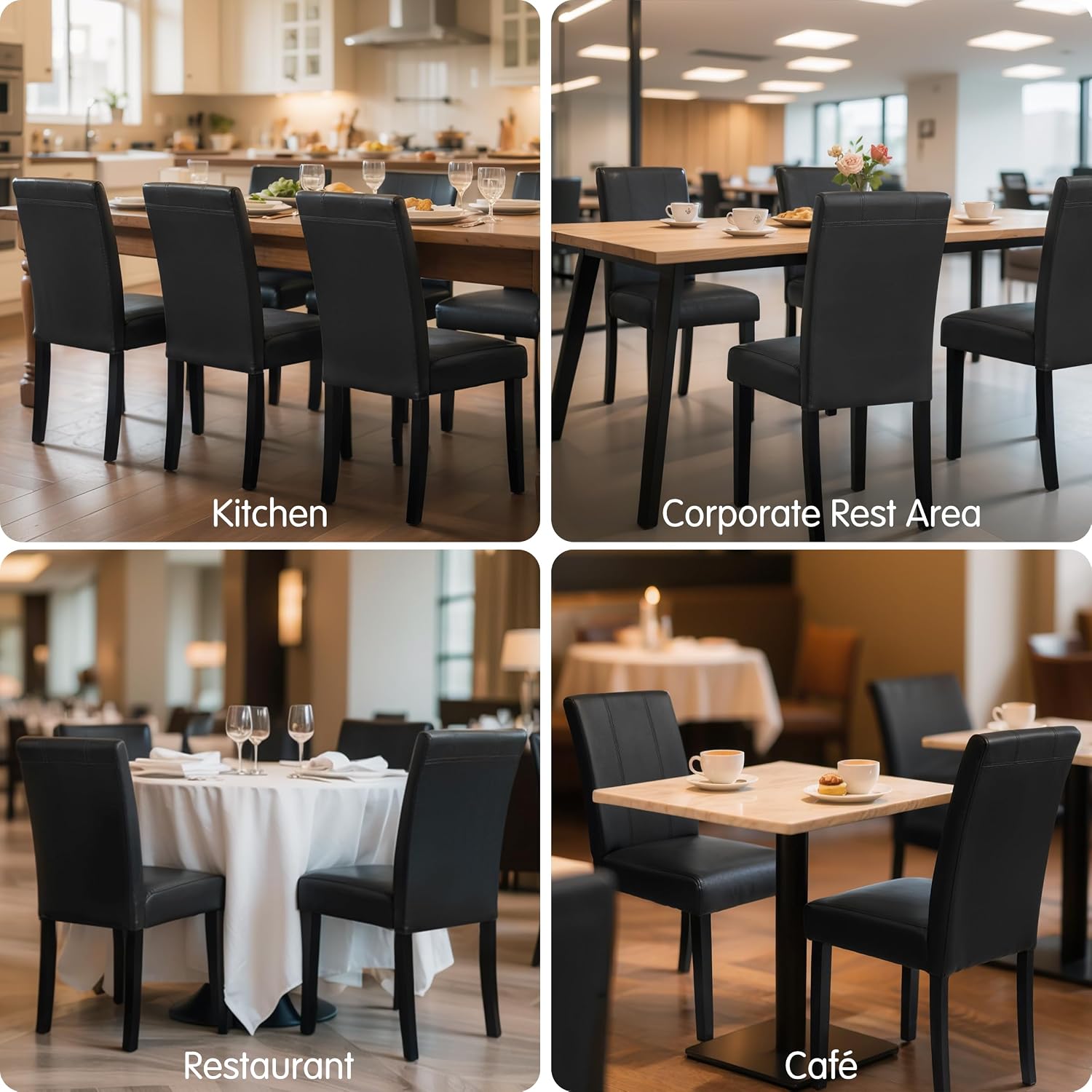 Chun Yi Dining Chairs Set Of 4, Faux Leather Dining Room Chairs, Upholstered Modern Kitchen Parsons Chairs For Dining Room With Sturdy Wood Legs, Black (Only Chair)