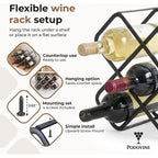 Metal Wine Rack – Matte Black Carbon Steel, 10-Bottle Countertop & Hangable Wine Holder, Modern Geometric Design, Rustproof, Under-Cabinet Display, No Assembly Needed For Countertop Use