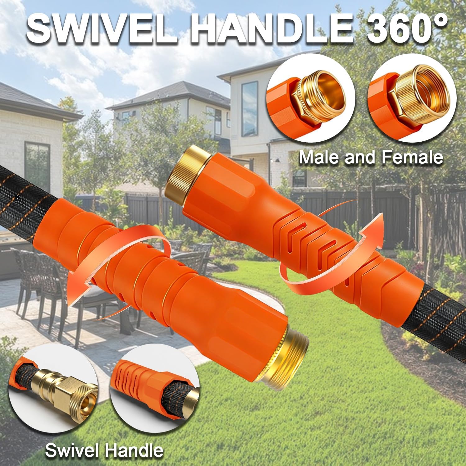 50Ft Ultra Lightweight Garden Hose, Flexible Water Hose, 10 Function Nozzle,Leak-Proof,Swivel Handle Non-Slip, Non-Kink Heavy-Duty Hose For Yard,Car,Rv,Outdoor Non|Expandable(50Ft)