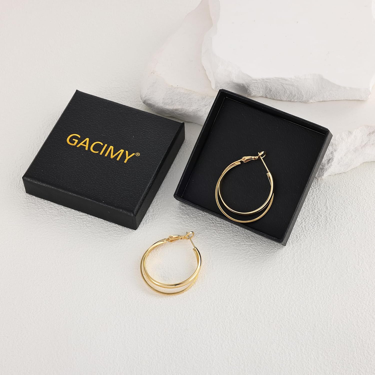 Gacimy 14K Gold Plated Criss Cross Hoop Earrings for Women, 3mm Wide Double Layer Flat Crossover Hoops, Lightweight X-Shape Statement Earrings