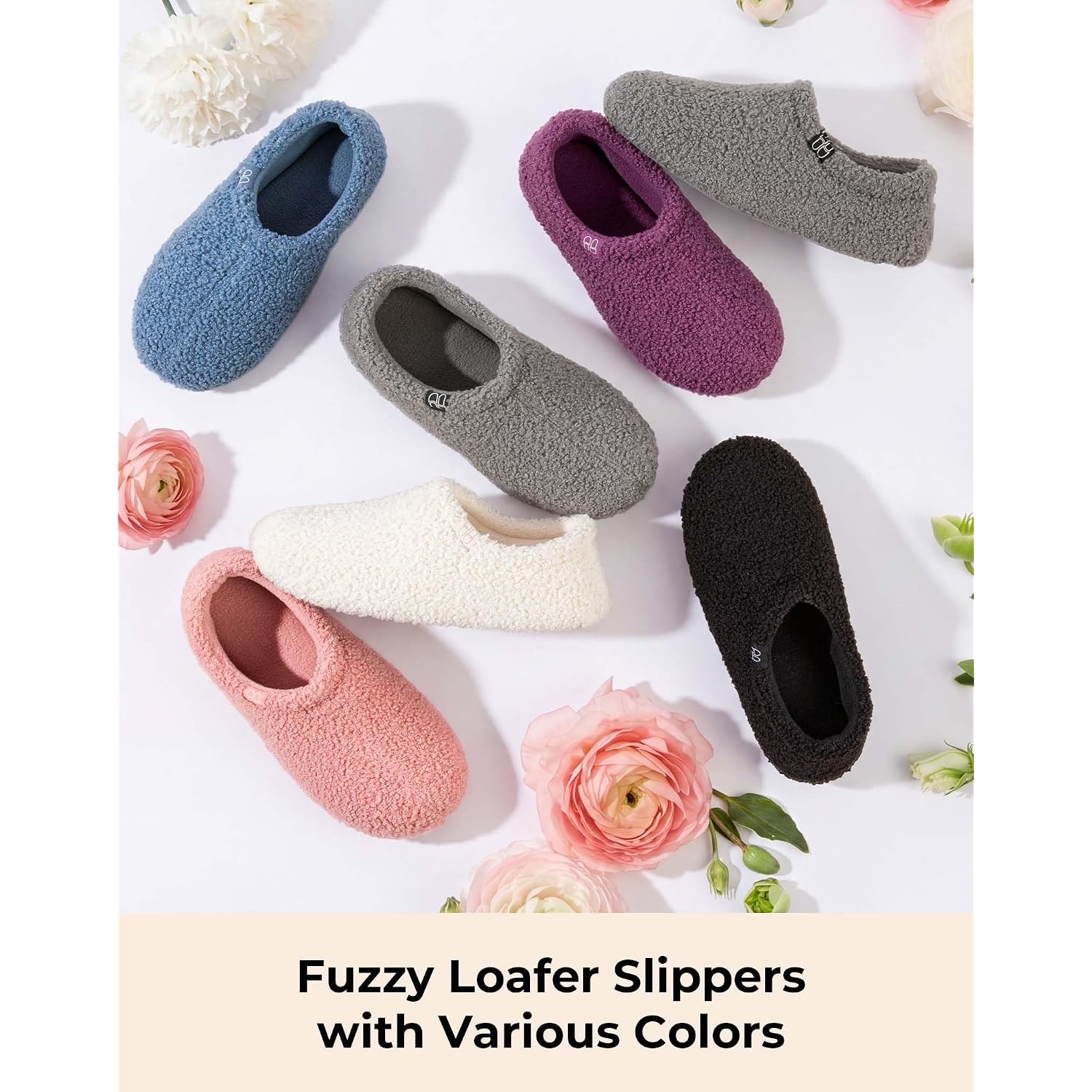 Hometop Women'S Fuzzy Curly Fur Memory Foam Loafer Slippers With Polar Fleece Lining