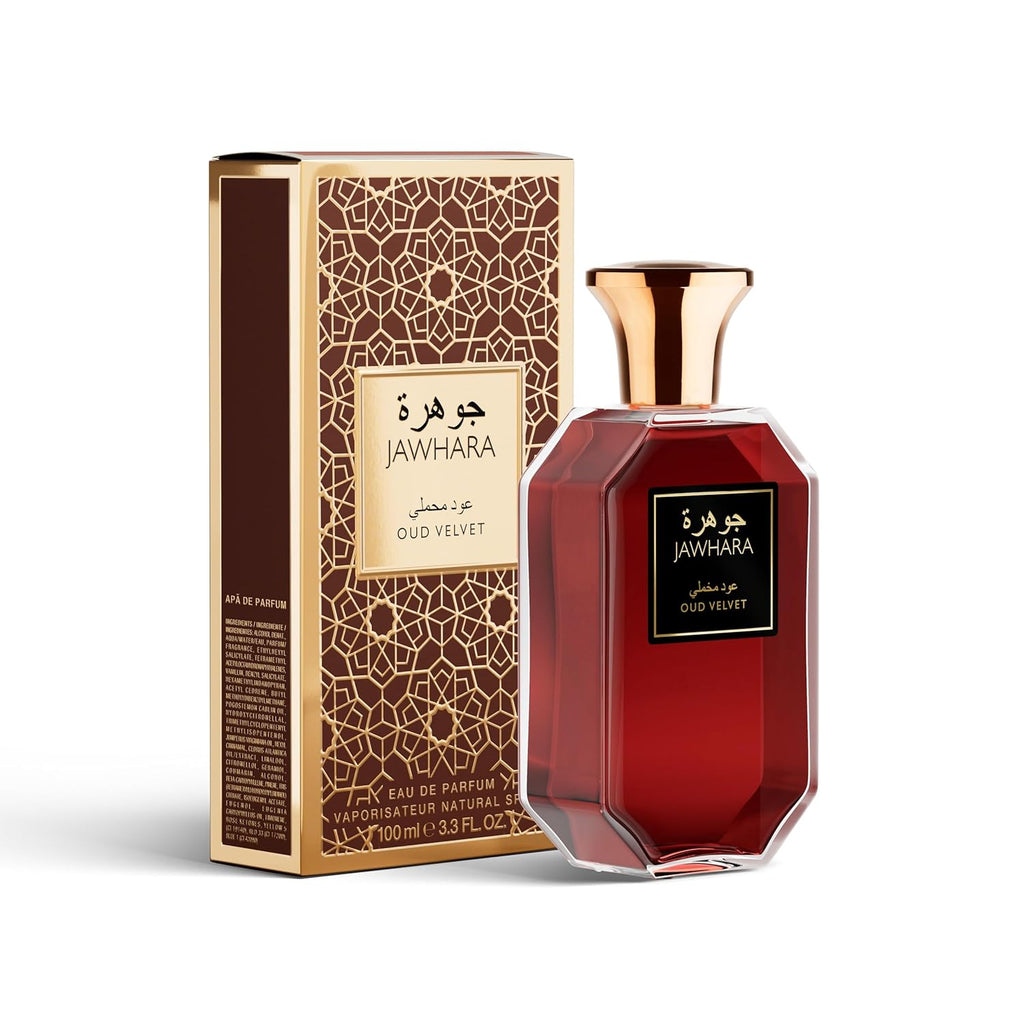 Jawhara Oud Velvet | Woody Ambery Eau de Parfum 3.3 fl oz | Oud with Notes of Saffron, Amber Wood, Leather and Warm Vanilla | Long Lasting | Everyday Wear | TSA Compliant | Strong Fragrance for Men