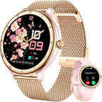 Smart Watches for Women, HD Screen Fitness Tracker 5ATM Waterproof with Bluetooth Make/Answer Calls, Activity Trackers with Heart Rate/Sleep/Female/SpO2 Monitor, Smartwatch for iPhone/Android(2 bands)