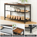 HOOBRO Shoe Bench, 3-Tier Shoe Rack, Industrial Shoe Organizer Storage Bench, 29.5 inches Entry Bench with Mesh Shelves, for Entryway, Living Room, Hallway, Easy Assembly, Rustic Brown BF75HX01