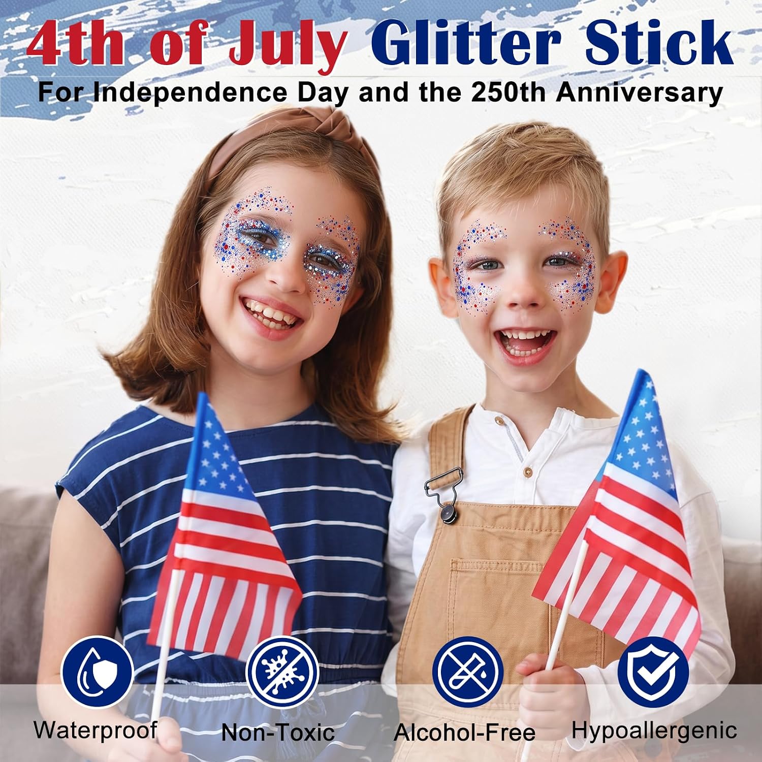 Red White Blue Glitter Stick - Hexagonal Patriotic Body Face Glitter Gel Makeup For Women Kids - Hypoallergenic Alcohol Free Hair Glitter For 4Th Of July, 250Th Independence Day Outfits, Soccer Game