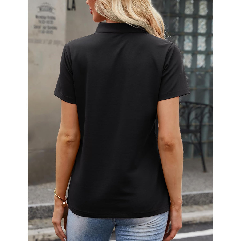 Women's Polo Shirts Cotton 3-Button Short Sleeve Collared Tops Summer Cool Shirt Uniform Casual Shirts