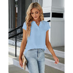 Women's Dressy Casual Tops Business Work Blouses Button Down Shirts Cap Sleeve V Neck Tshirt