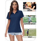 Women's V-Neck Polo Shirts UPF 50+ Short Sleeve Sun Protection Quick Dry Golf Polos Collared Shirt