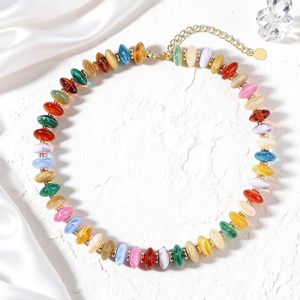 Colorful Beaded Necklace for Women Unique Resin Beads Choker Necklaces Boho Statement Chunky Necklace Summer Vacation Jewelry