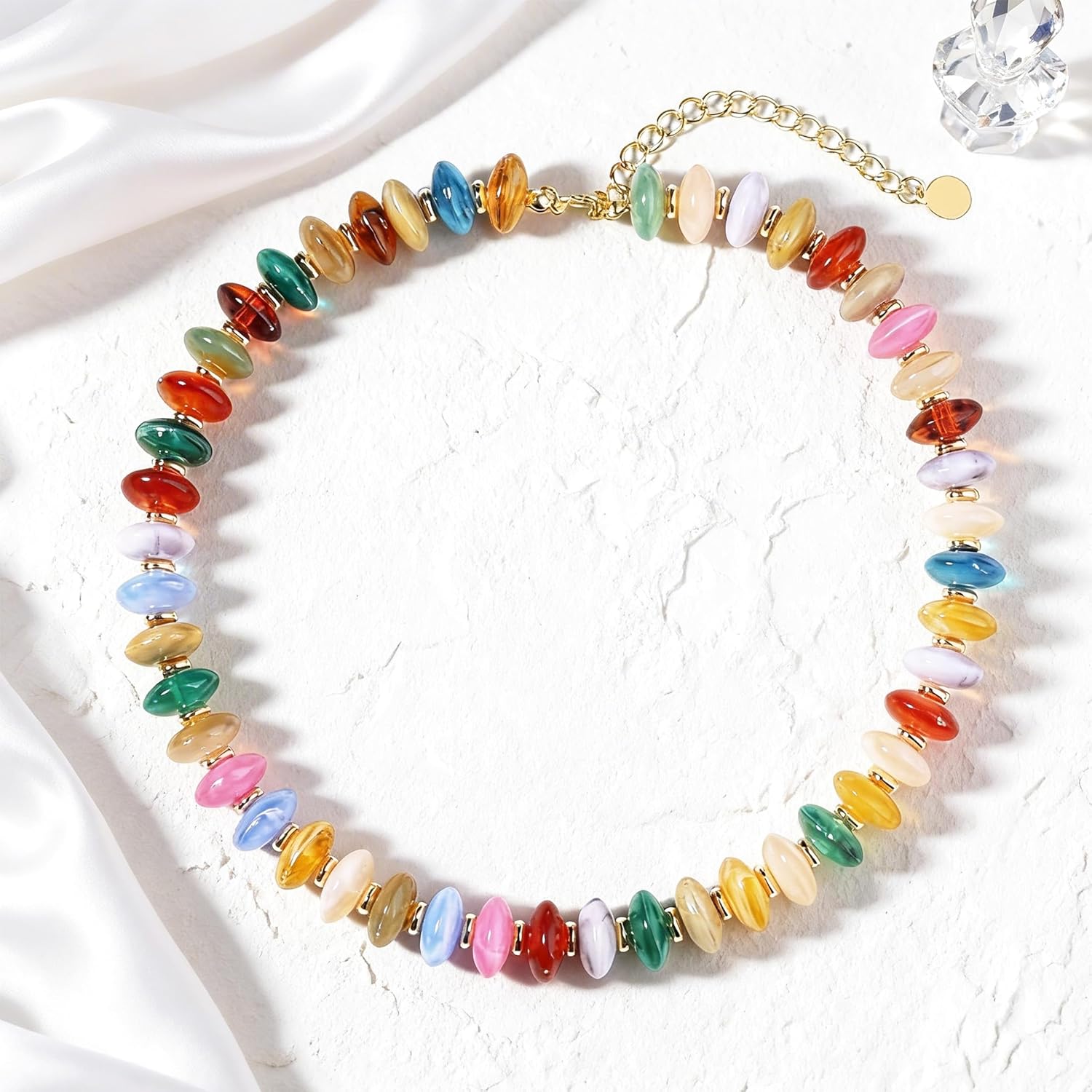 Colorful Beaded Necklace for Women Unique Resin Beads Choker Necklaces Boho Statement Chunky Necklace Summer Vacation Jewelry