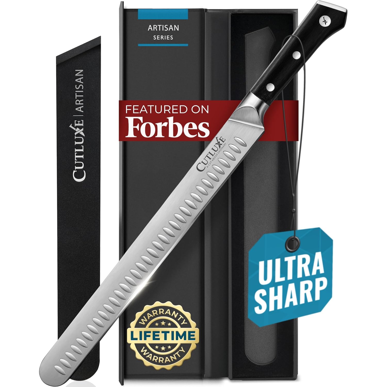 Cutluxe Brisket Knife – 12" Carving & Slicing Knife For Meat & Bbq – Razor Sharp German Steel, Sheath Included, Ergonomic Full Tang Handle Design, Grilling Gifts For Men – Artisan Series