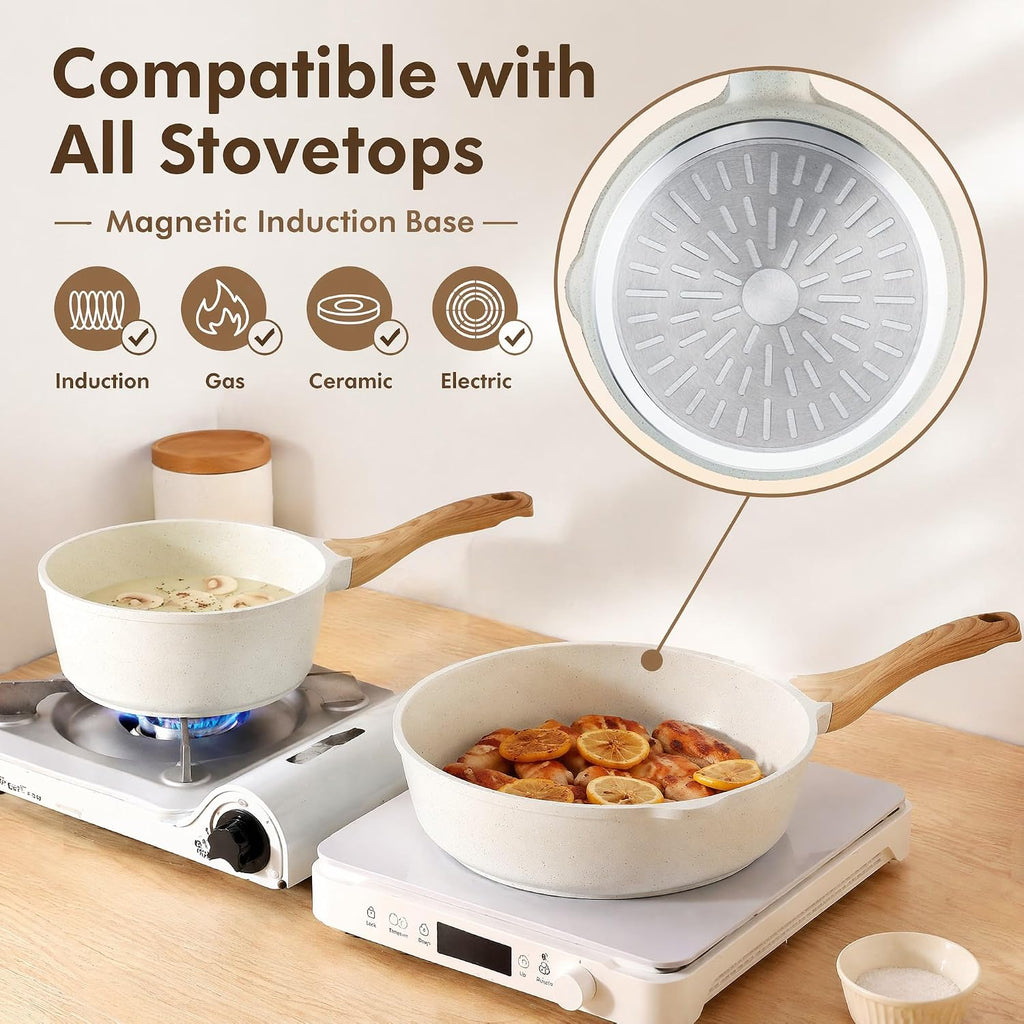 Sensarte Nonstick Ceramic Cookware Set, 13-Piece Non-Toxic Pots And Pans Set, Healthy Kitchen Cooking Set With Stay-Cool Handles, Silicone Tools And Pot Protectors, Pfas Free