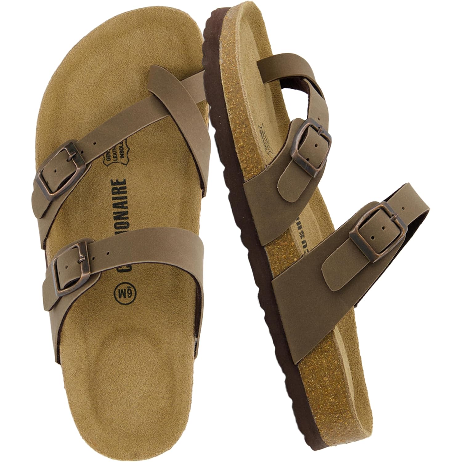 Cushionaire Luna Sandals For Women, Cork Footbed Womens Sandals For Summer Comfort With Adjustable Straps, Wide Width Available