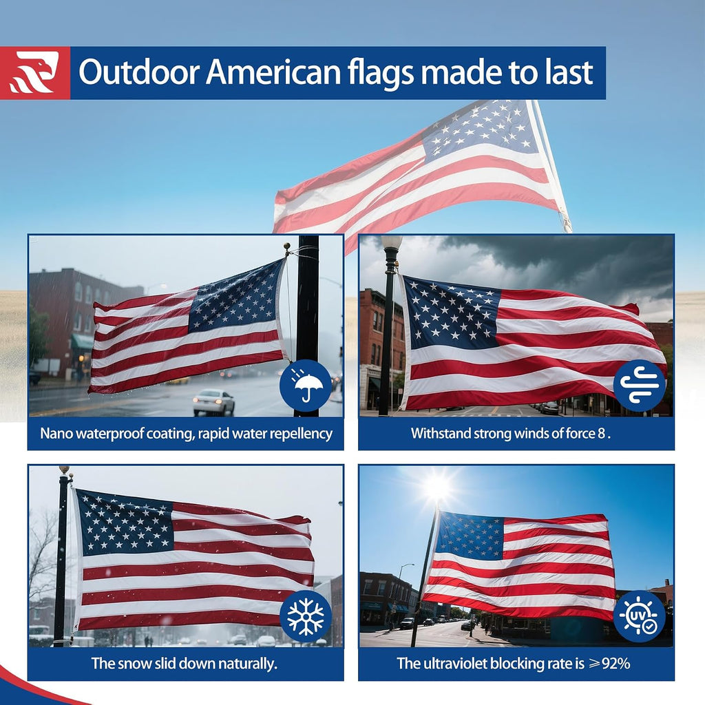 American Flag Made In Usa, 3X5 Ft Heavy Duty Nylon Outdoor Flag, Super Durable For All-Weather High Wind Use, Fade-Resistant, Uv-Protected & Tear-Proof, Longest-Lasting Embroidered Stars Us Flag.