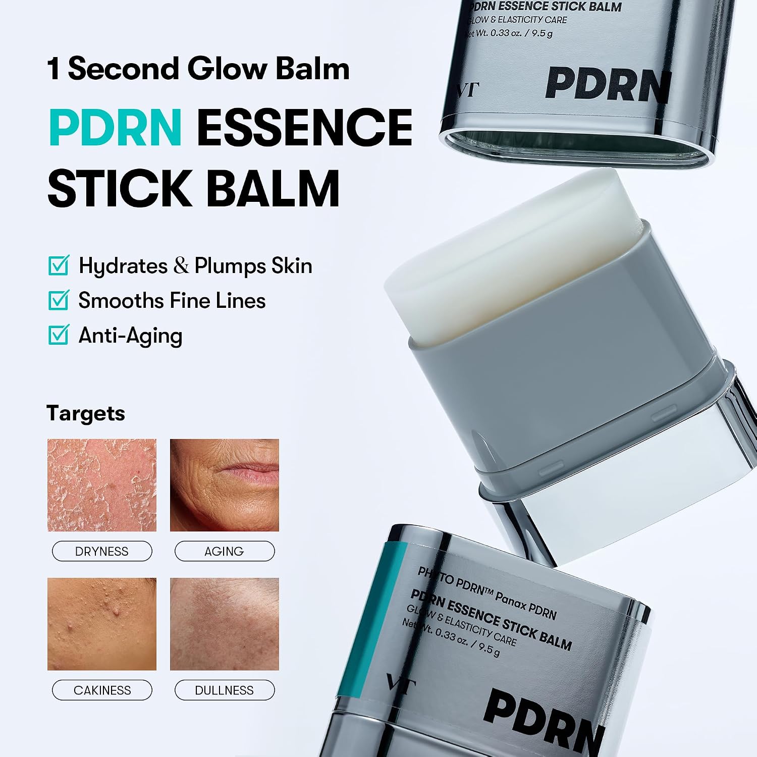 Vt Cosmetics Pdrn Essence Stick Balm, Pdrn Collagen Multi Wrinkle Stick, All-In-One Eye & Neck Treatment, Glow Makeup Base & Face Treatment Balm, Plumping, Fine Lines (0.33 Oz.)