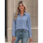 Zeagoo Button Down Shirts For Women Long Sleeve Tops Striped Solid Blouses | Collared V Neck Shirts Button Up Shirt Dressy Casual Blouses Cute Summer Fall Fashion Clothes Office Work Tops Spring Outfits