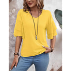 Sialois Womens Blouses 3/4 Length Sleeve Tops Ruffle V Neck Shirts Casual Tunic Spring Fall Summer Fashion Work Clothes