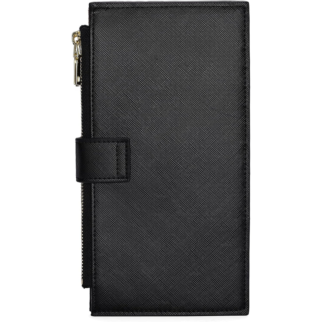 GOIACII Slim Wallets for Women RFID Blocking Card Holder 2 Zipper Pockets Thin Ladies Clutch Purse Black