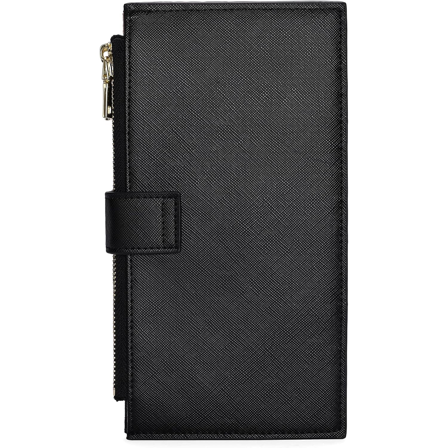 GOIACII Slim Wallets for Women RFID Blocking Card Holder 2 Zipper Pockets Thin Ladies Clutch Purse Black