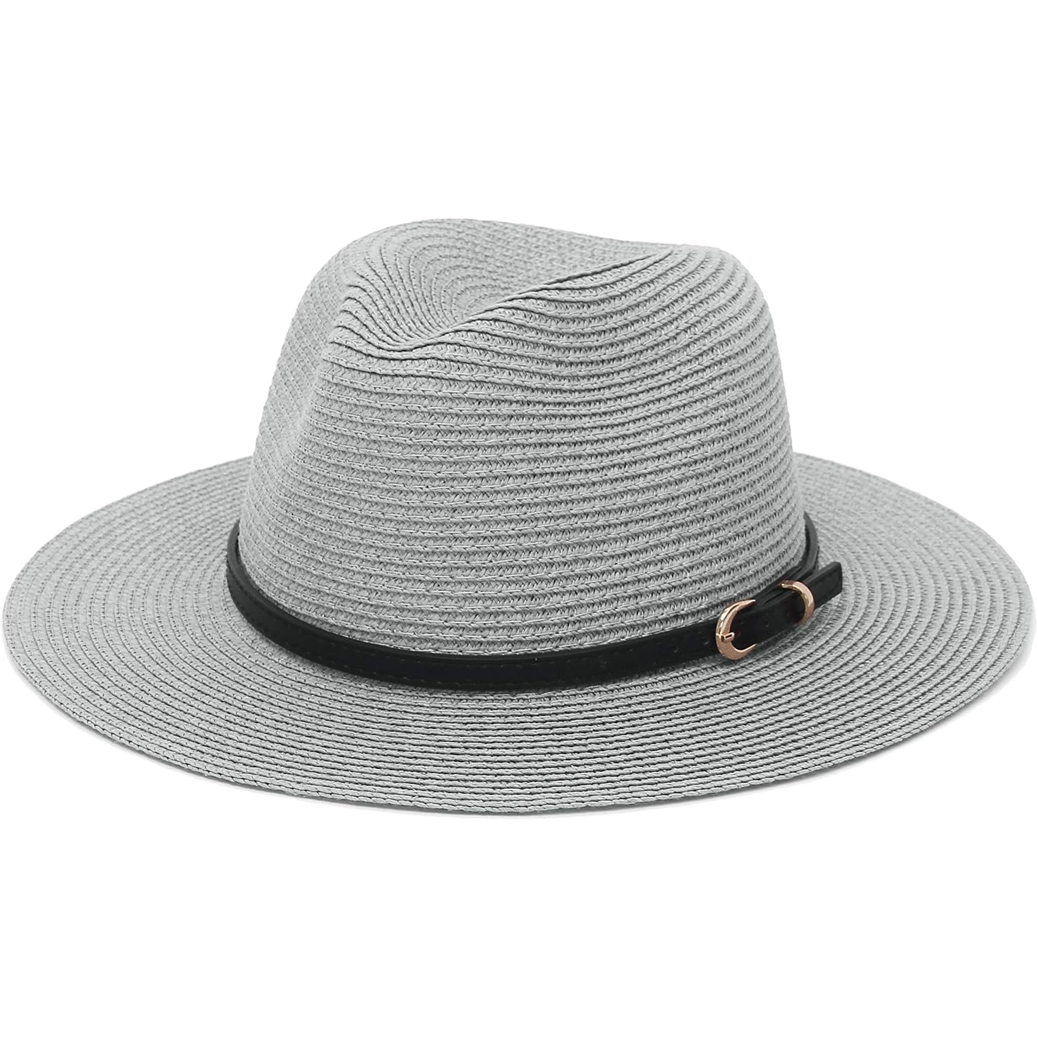 Straw Sun Hats for Women Men Panama Fedora Summer Hat with Leather Belt Wide Brim Beach Sun Jazz Cap 1#gray