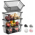 4 Pcs Stackable Wire Baskets For Pantry Organizers And Storage,Vegetable Fruit Basket For Countertop,Kitchen Storage Metal Baskets,Produce Potato Onion Storage Bin-Black