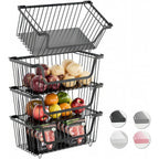 4 Pcs Stackable Wire Baskets For Pantry Organizers And Storage,Vegetable Fruit Basket For Countertop,Kitchen Storage Metal Baskets,Produce Potato Onion Storage Bin-Black
