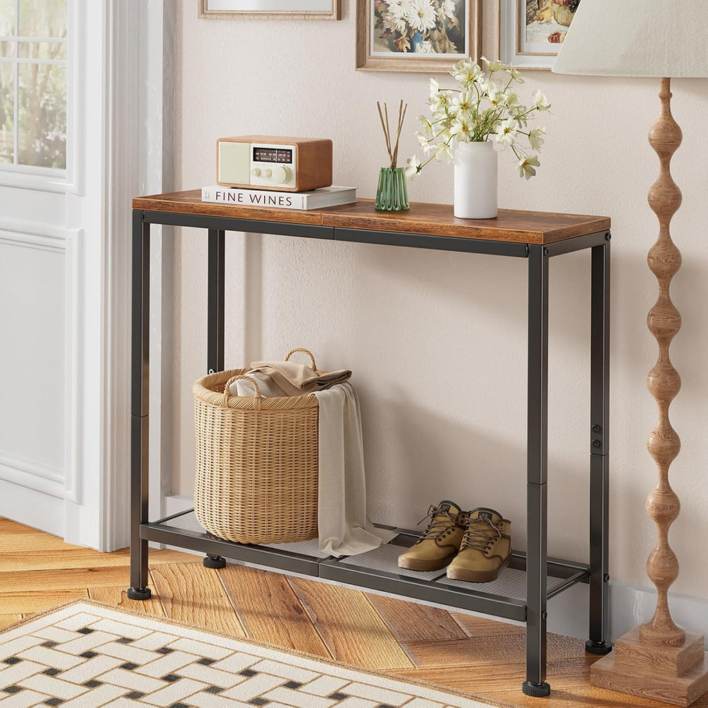 Simple Trending Console Table, 32" Sofa Table With Storage Shelf, Narrow Entryway Table, For Hallway, Behind The Couch, Living Room, Rustic Brown