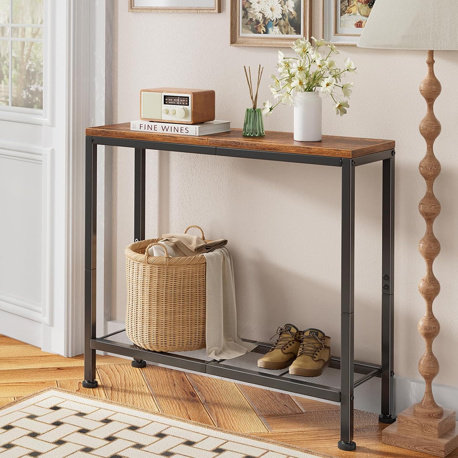 Simple Trending Console Table, 32" Sofa Table With Storage Shelf, Narrow Entryway Table, For Hallway, Behind The Couch, Living Room, Rustic Brown